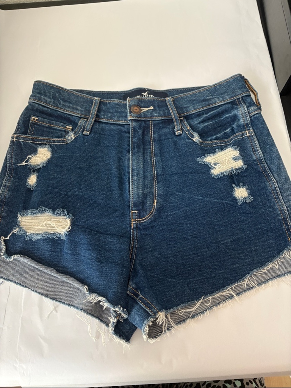 Hollister Dark Blue Distressed Denim Shorts